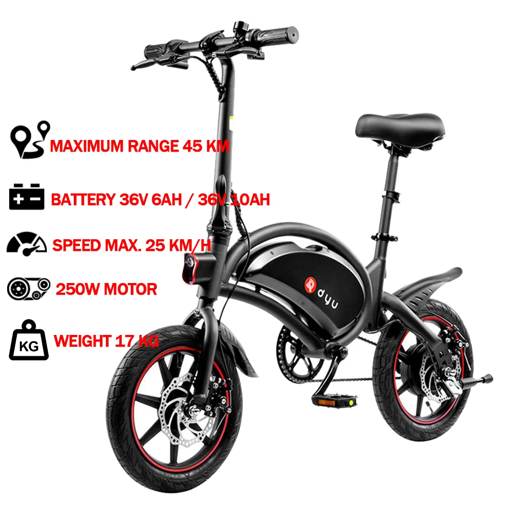 

DYU D3F with Pedal Folding Moped Electric Bike 14 Inch Inflatable Rubber Tires 240W Motor Max Speed 25km/h Up To 45km Range