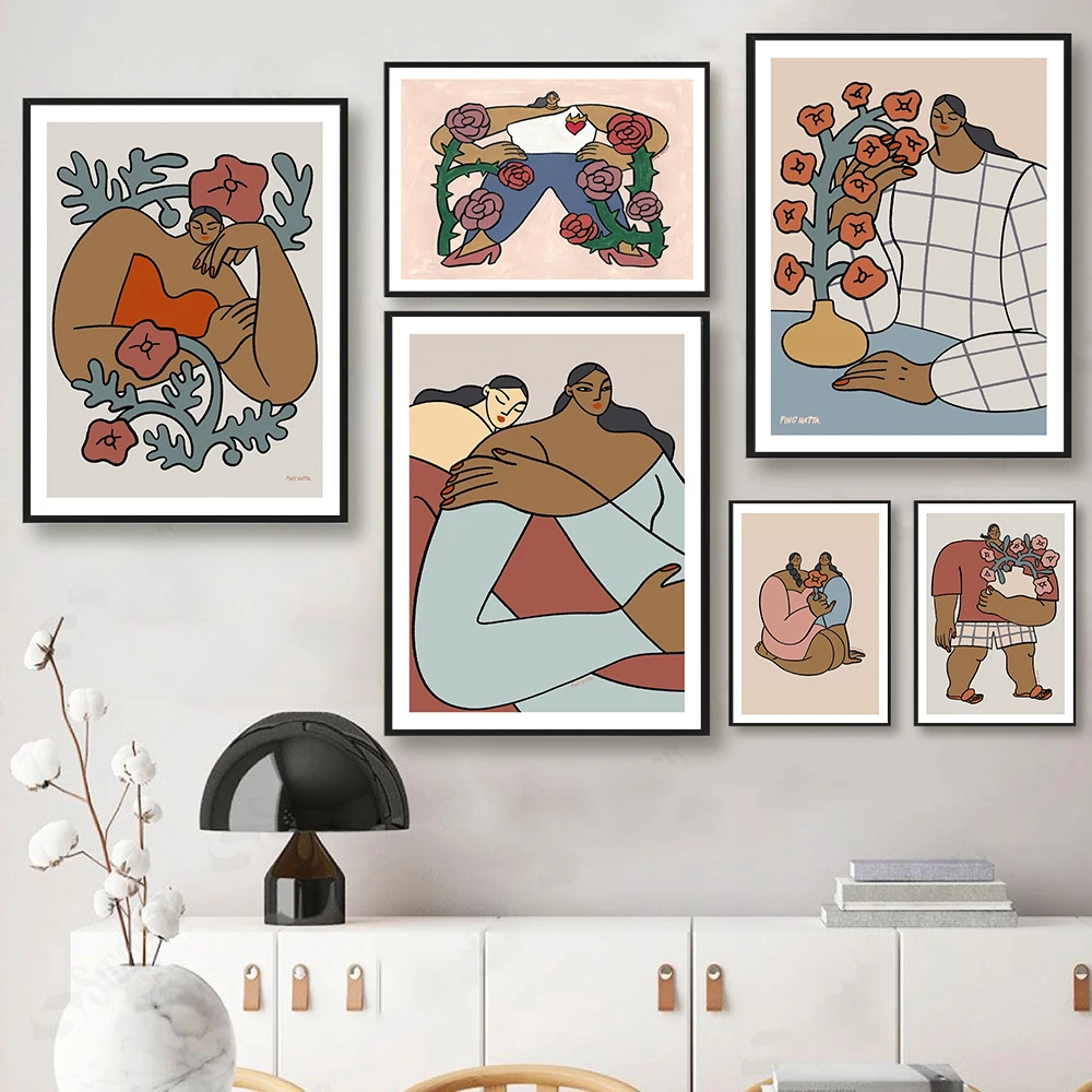 

Abstract Flowers Patterned Vase Bohemia Girl Nordic Wall Art Canvas Painting Posters And Prints for Living Room Home Decoration