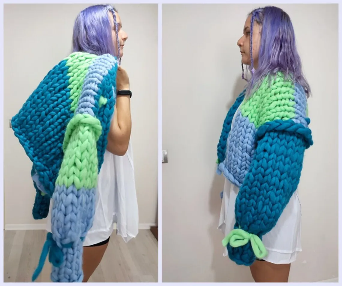 Крупный укороченный трикотаж/Кардиган большого размера/очень толстый вязаный