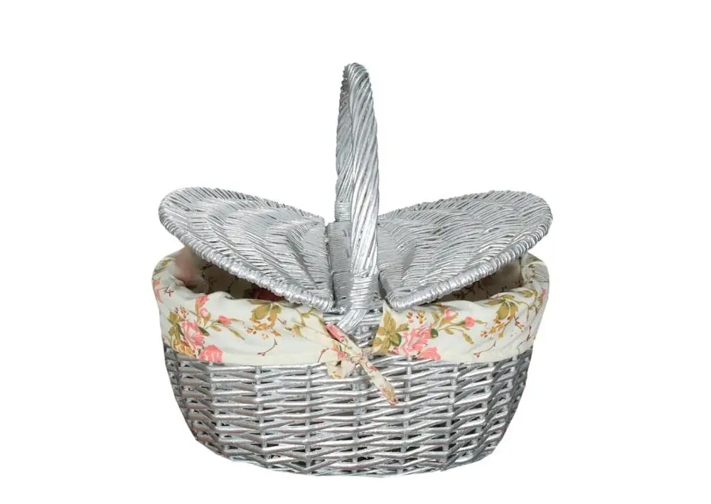 

Ultra Luxury Picnic Basket Silver Leaf Straw Handmade