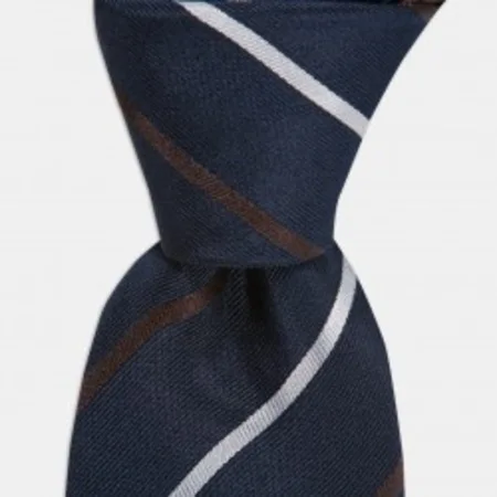 

Brown striped navy blue silk tie 67827978