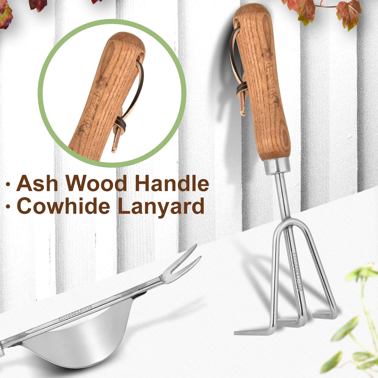 EZARC 4Pcs Garden Tools Set for Gardening Orchard Bonsai Kit Stainless Steel Utensils with Rake Shovel and Forks |