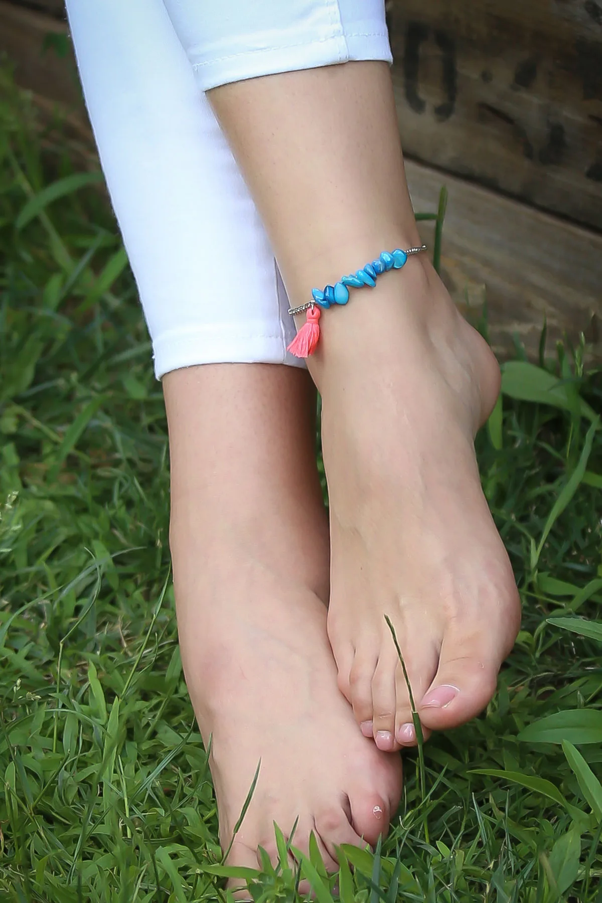 Turquoise natural stone tassels anklets | Украшения и аксессуары