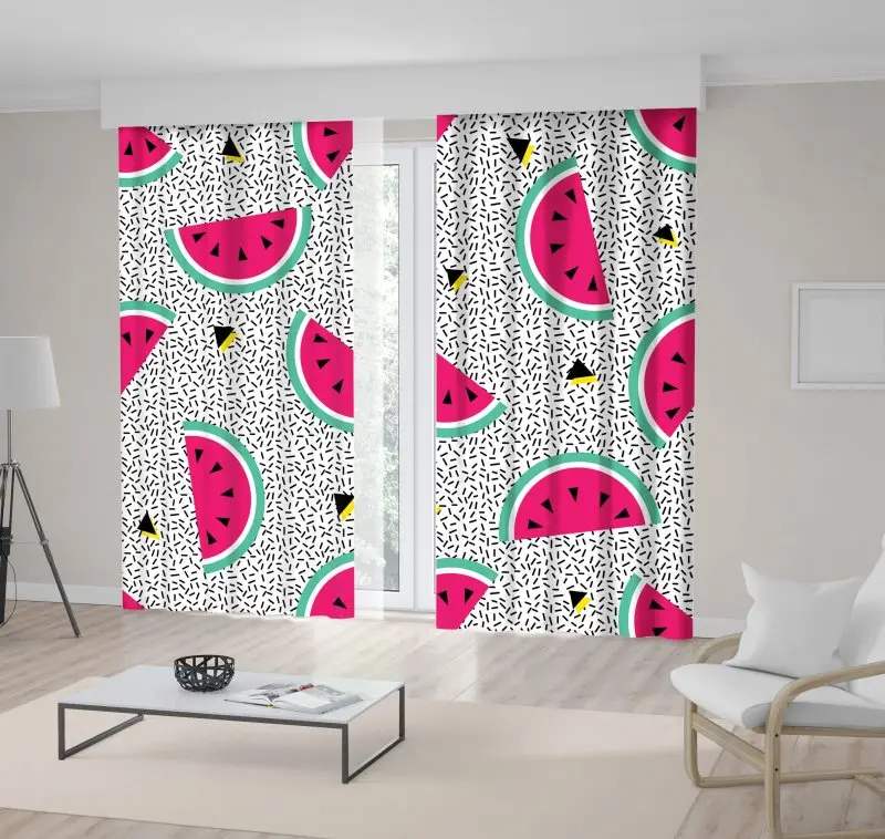 

Curtain Watermelon Pattern Geometric Retro Style 80s - 90s fun Art with Triangles and Fruits Pink Green Black