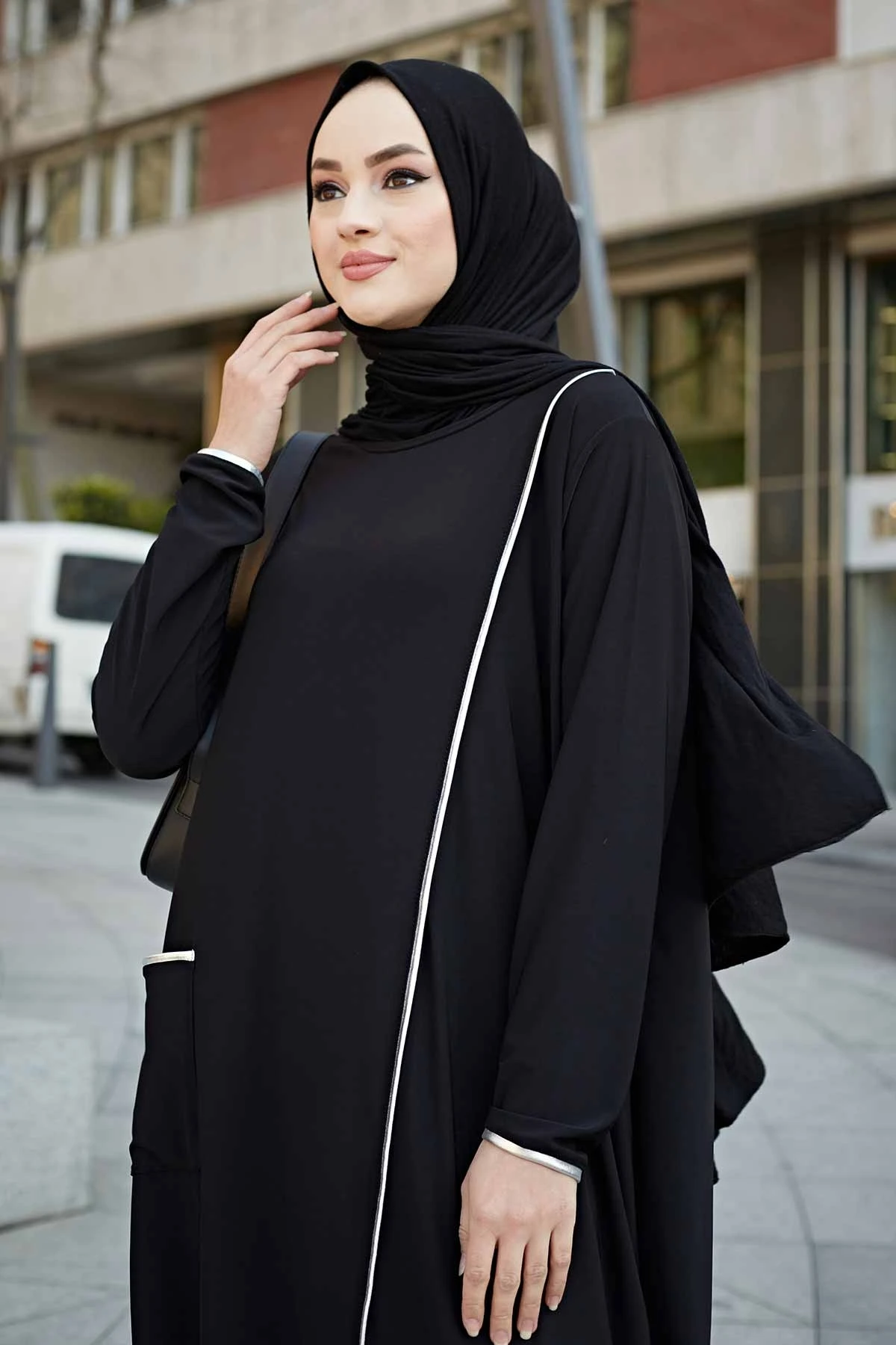 

Women Two Pieces Set Long Dress Black Pants Muslim Fashion Combine Islamic Clothing Free Size Large Turkey Abaya Dubai Hijab