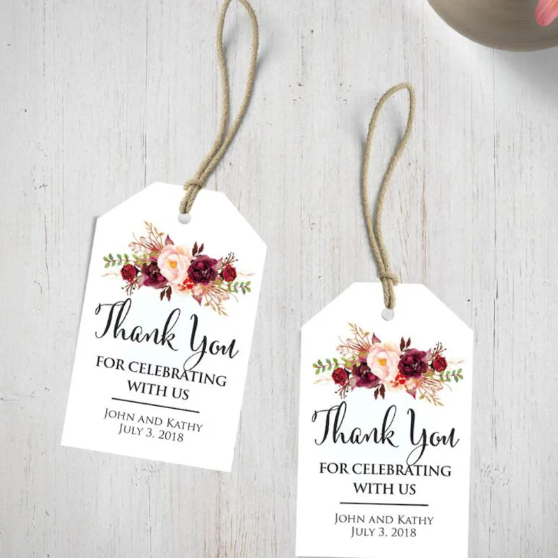 

Wedding Gift Tags Custom Burgundy Thank You Wedding Favors Personalized Wedding Tags Floral Thank You For Celebrating With Us