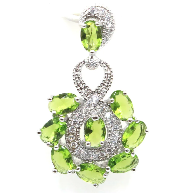 34x21 мм Красивые создан Зеленый Перидот белый кубического циркония подарок для