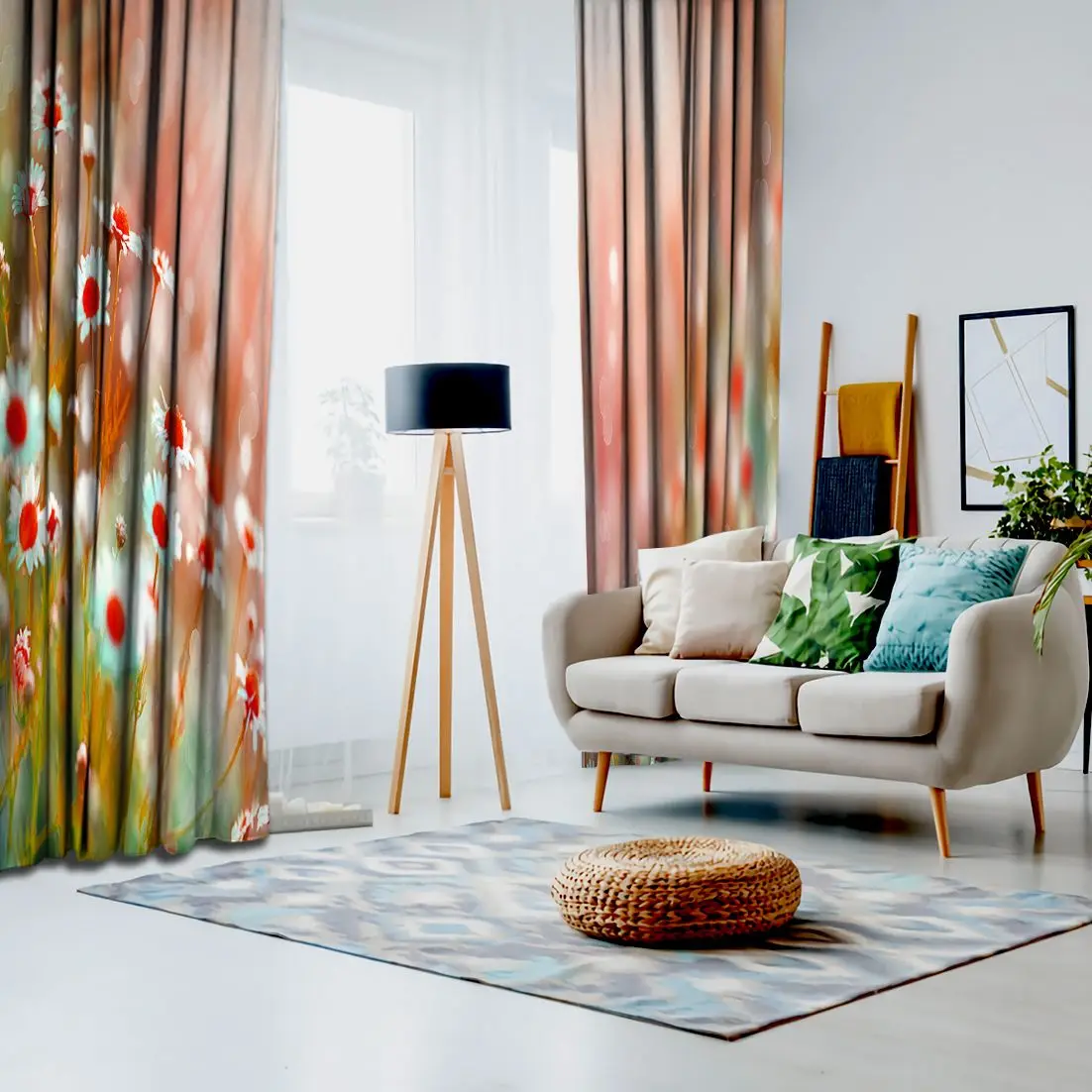 Занавес цветы ромашки поле на солнце светильник Летний сад природа Луг дикие