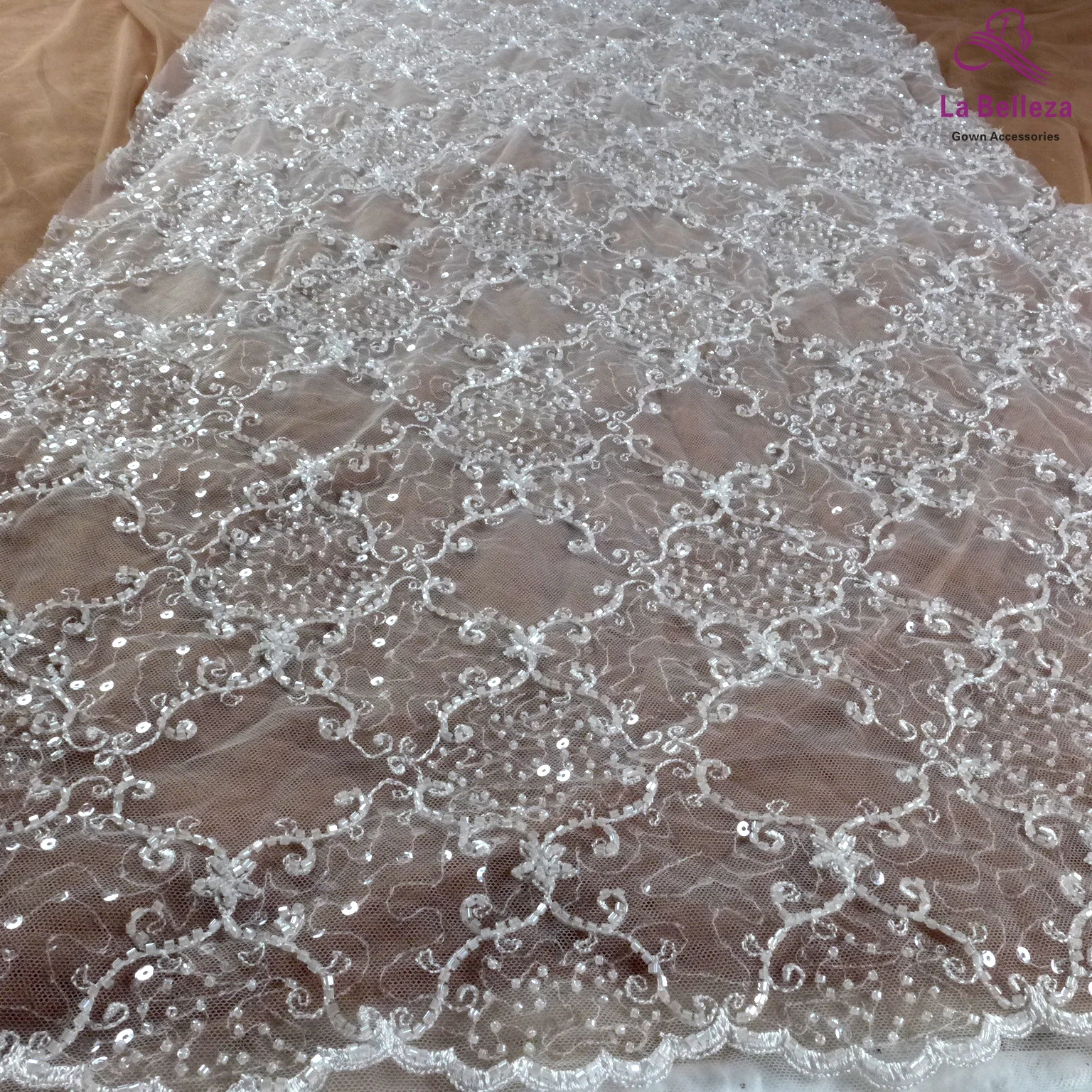 

Свадебная кружевная ткань La Beauty 2021 с бисером, кружевная ткань с блестками и бисером, кружевная ткань с квадратными узорами, Ширина 51 дюйма, 1 ярд