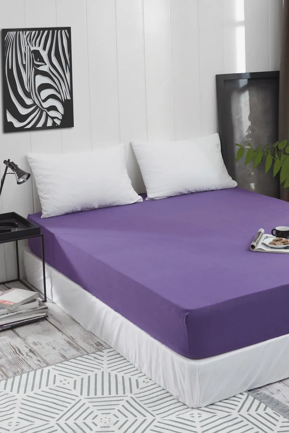 

Pure %100 Cotton Combing Luxury Solid Purple Fitted Sheet Elastic Bed Linens Mattress Cover 160x200 Comfortable Modern 2020