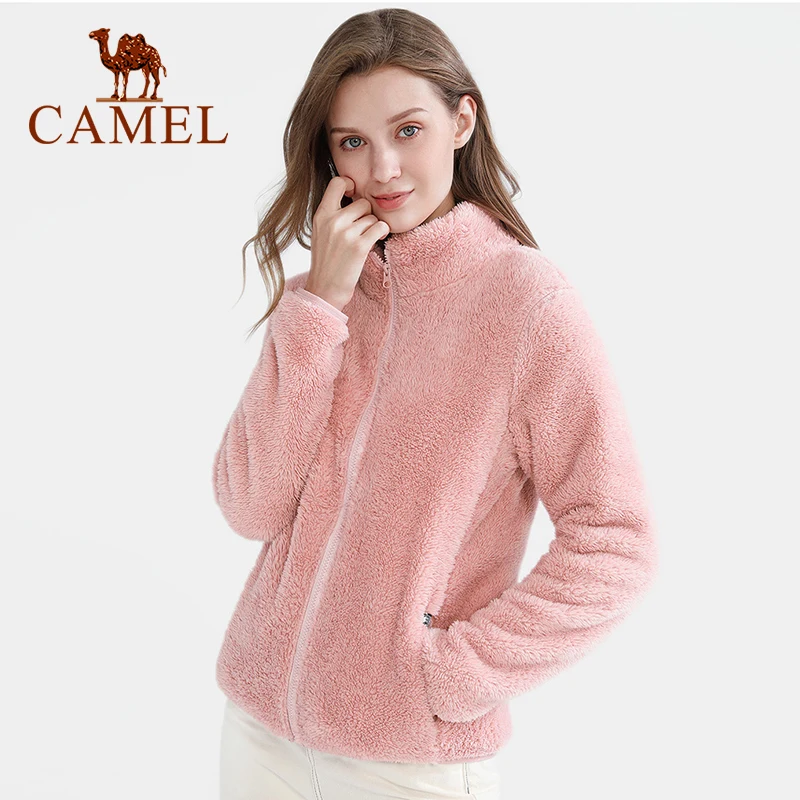 CAMEL 2021 Autumn Winter New Fleece Jacket Women Long-sleeved Plus Fleece Warm Stand-up Collar Cardigan Outdoor Fleece Coat