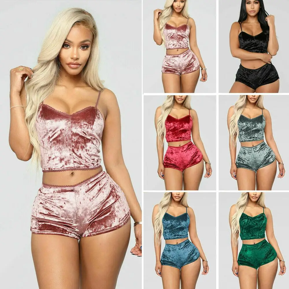 Сексуальный женский Бархатный комплект из двух предметов для сна на бретельках