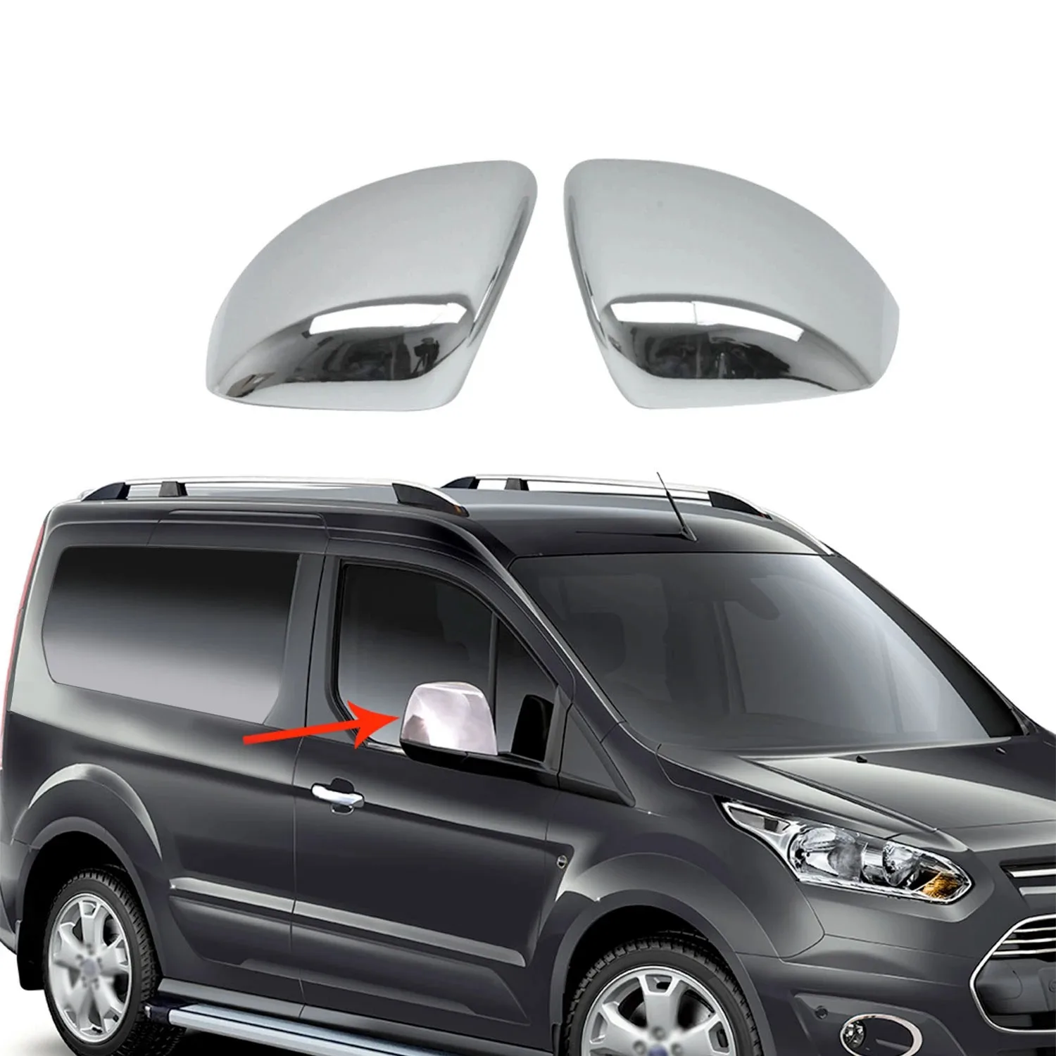 

Хромированная зеркальная Крышка для Ford Connect, 2 части Abs (2014-2019)