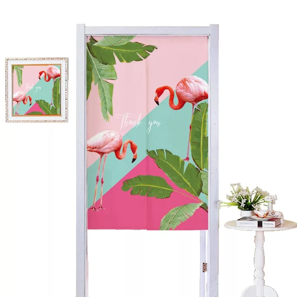 Абстрактный синий в горошек с актуальными пальмовыми листьями, популярные растения в полоску, Розовый Фламинго, японский Норен, дверной занавес, дверной проем, занавески для комнаты
