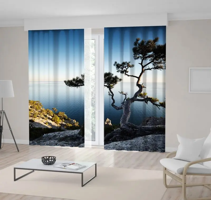 

Curtain Tree and Sea horse Sunset Sky Horizon Landscape Scenery Gray Blue Green