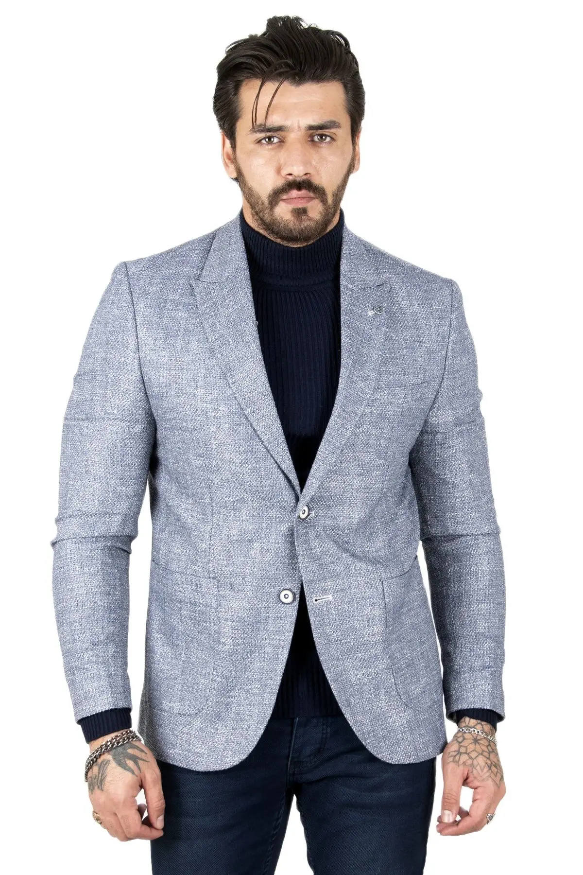 

DeepSEA Mens Blazer Jacket Slim Fit Cotton High Quality Mealy Bag Pockets Casual Four Seasons 2200388