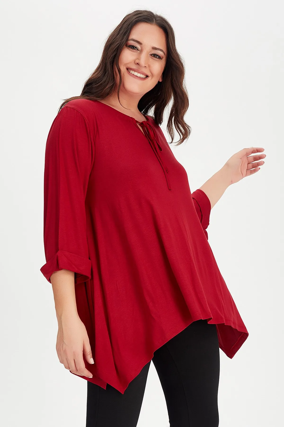 

New Season Fashion Plus Size Neck Laced Tunic Blouse Natural Viscose Soft Elastic Fabric