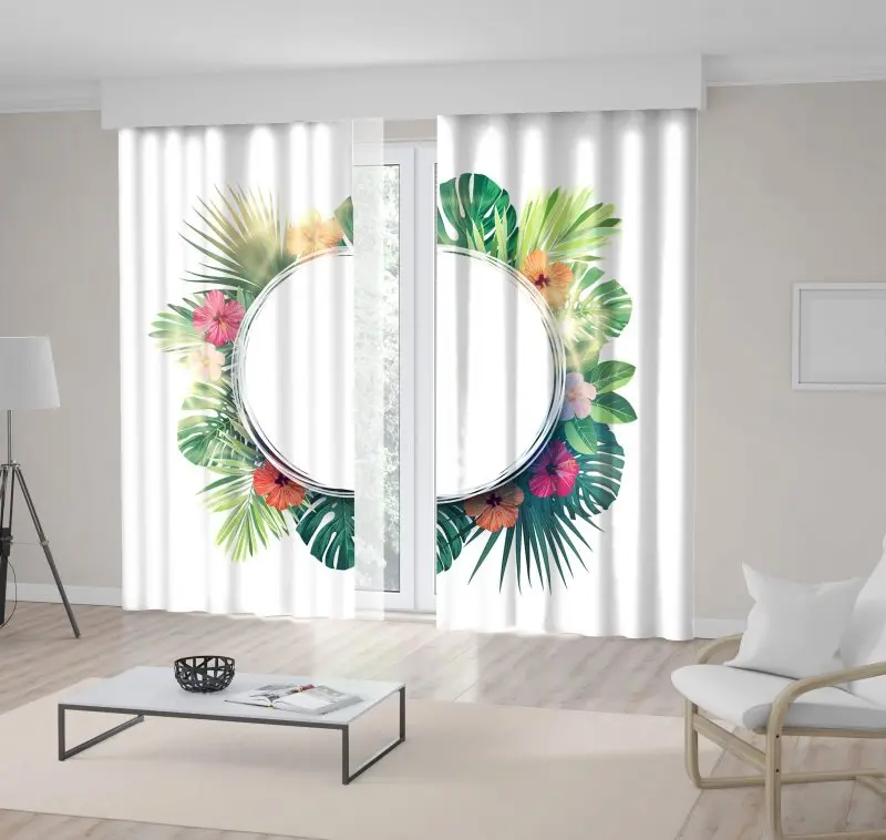 Занавеска экзотические Пальмовые Листья и Гибискус цветы летние тропические