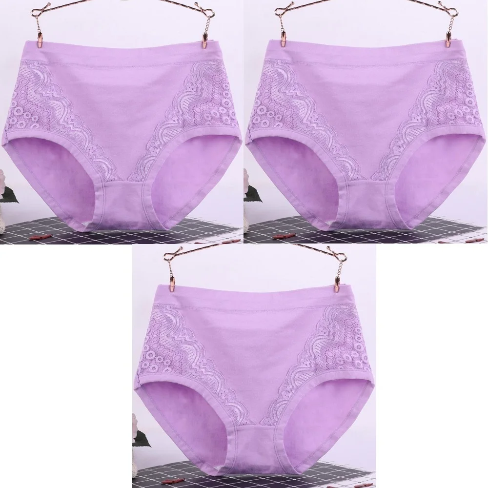 

3Pcs Lot XL-6XL Plus Size High Waist Sexy Lace Ladies Panties Briefs Solid Women Cotton Underwear Seamless Female Underpants