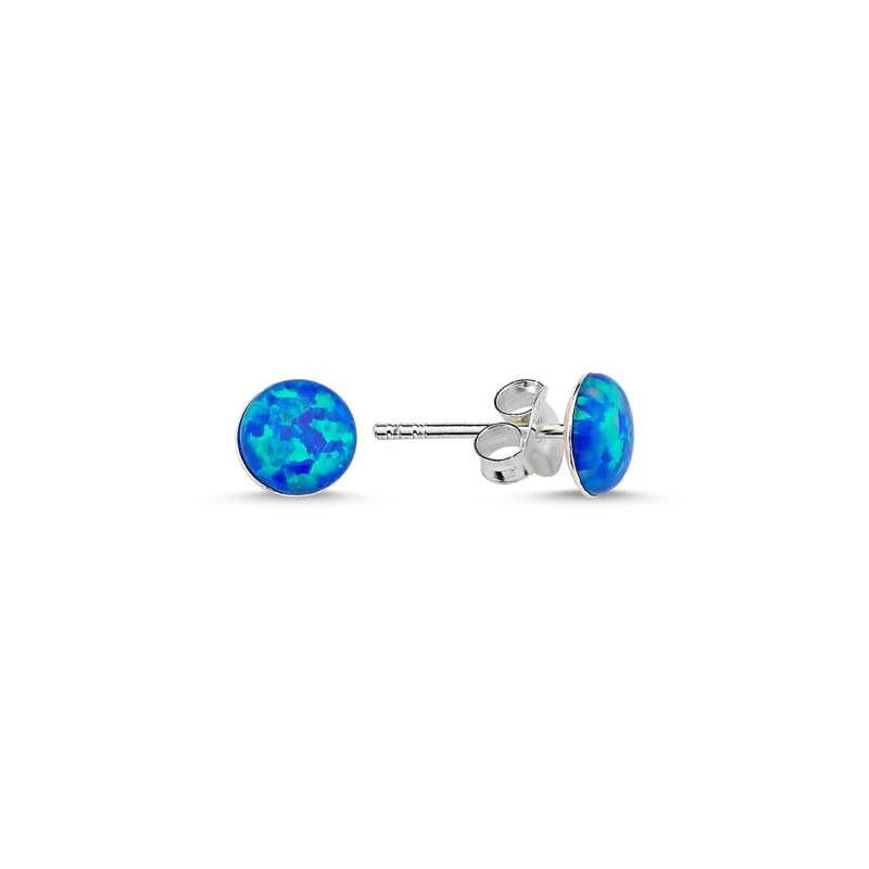 

Silver 925 Sterling 6mm Round Blue Opal Earrings
