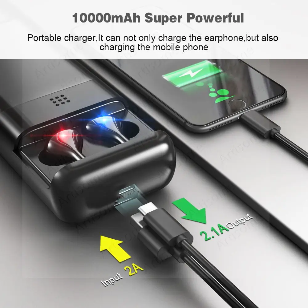 TWS Bluetooth 5 0 наушники 10000 мАч Зарядка коробка беспроводные стерео спортивные
