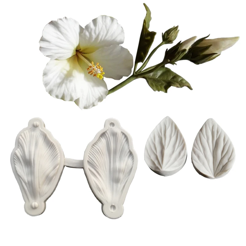 2 стиля Гибискус Цветок и лист Veiners силиконовая форма для свадебного торта