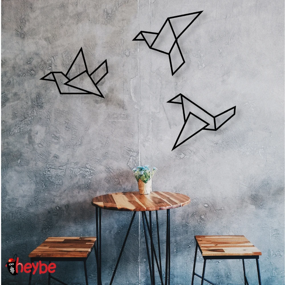 Металлический декор стен и искусство 3 шт. Оригами птицы металлический природный