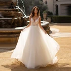 Бальное платье, свадебное платье 2022, свадебное платье без рукавов, с открытой спиной и V-образным вырезом, сетчатая юбка в пол