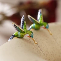 new hot painting oil flying hummingbird earrings vintage creative animal jewelry cute female earrings for wedding gift party