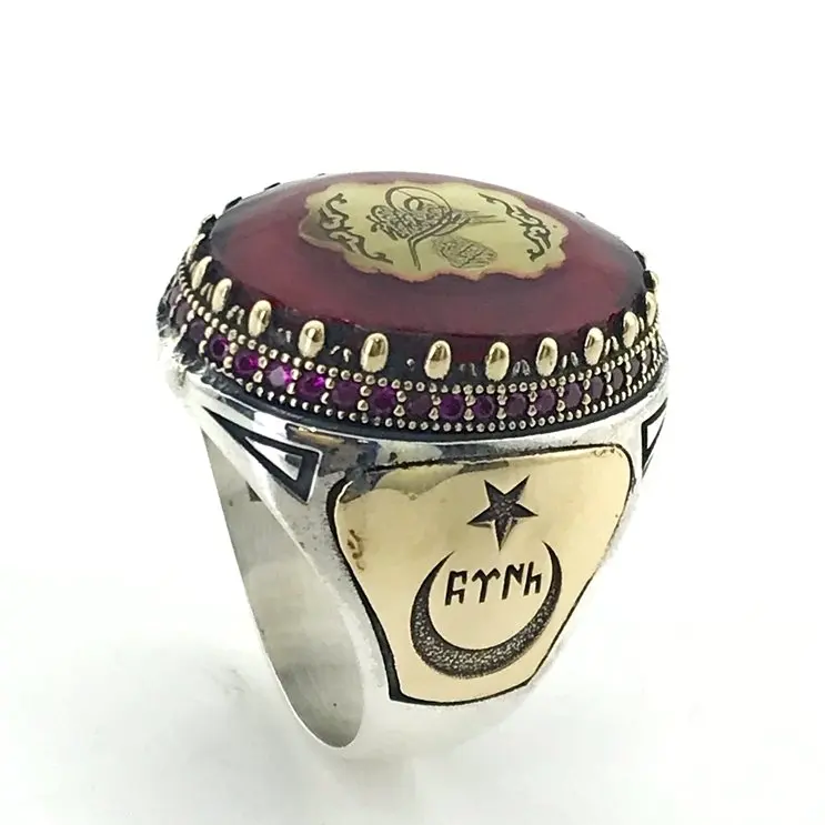 Мужское серебряное кольцо из янтаря и Рубинового Камня на заказ|Кольца| |