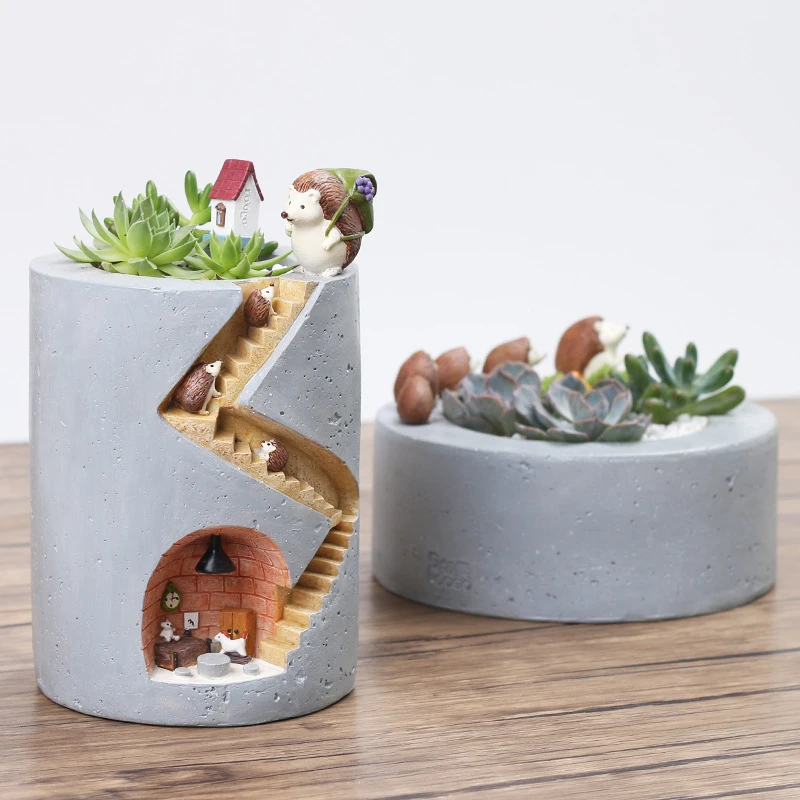 

Настольное украшение, оригинальный цветочный горшок из смолы в виде животных, кролик, ежик, декоративный горшок, контейнер для растений