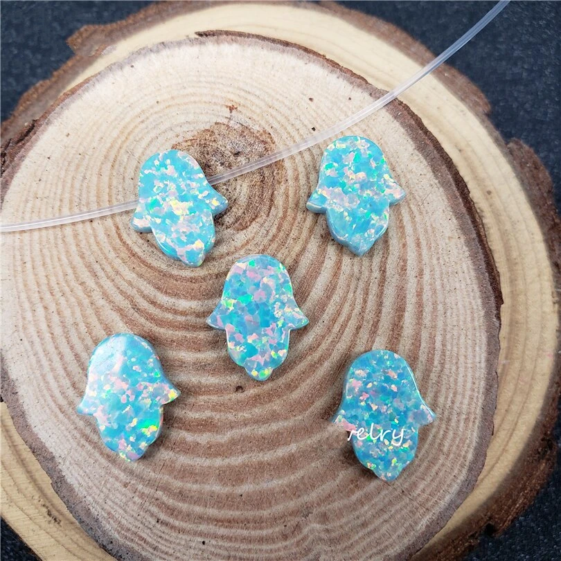 

10pcs/lot Wholesale 11*13mm fire mint opal hamsa shape pendant with synthetic opal stone high quality for necklace gift