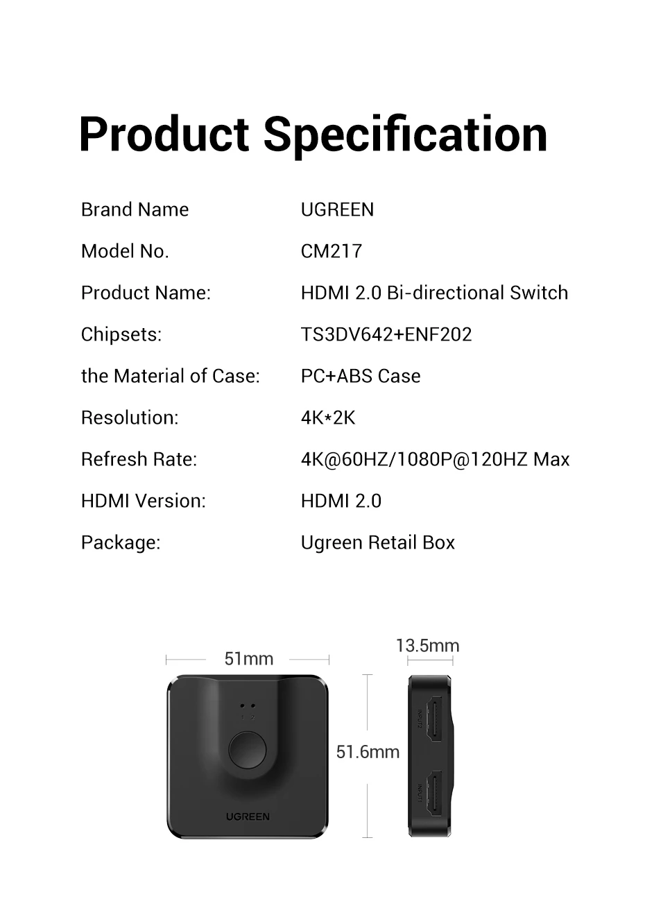 UGREEN HDMI Splitter 4K HDMI Switch for Xiaomi
