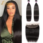 Прямые пучки с фронтальной 100% человеческими волосами jodc, 3 пряди с застежкой, бразильские пупряди волос с застежкой