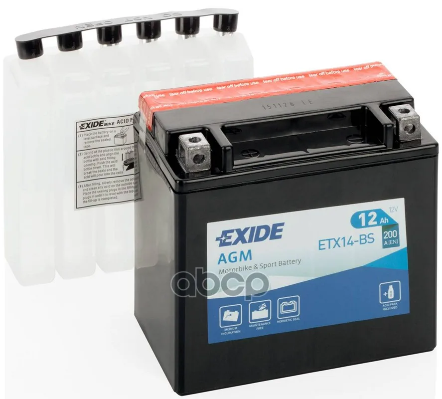 Мото Акб 12v 12ah 200a 150x87x145 /+-/ EXIDE арт. ETX14-BS