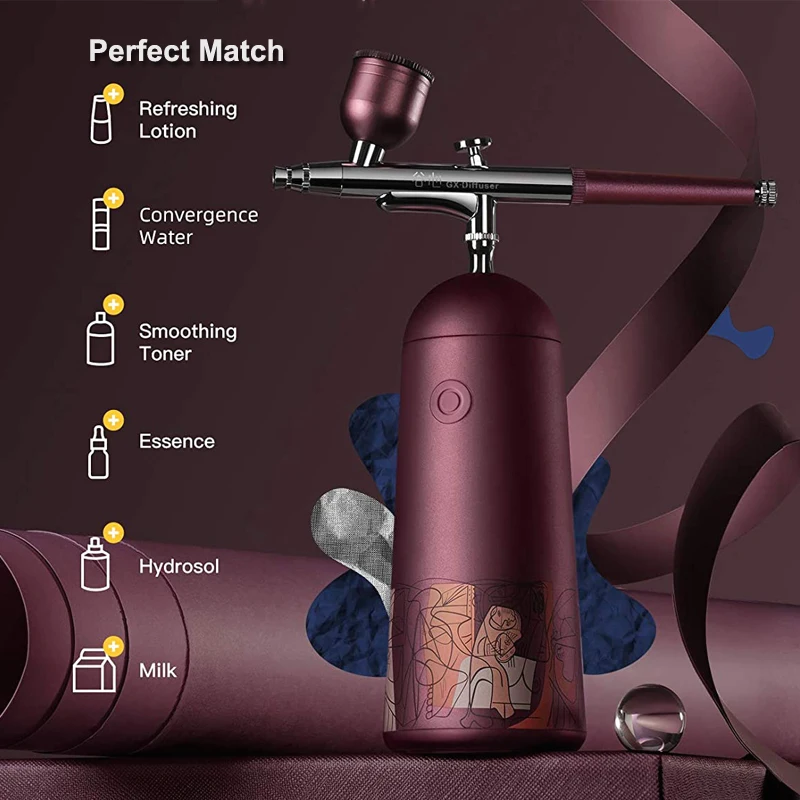 

GX·Diffuser Skin Boost Portable Airbrush Water Shine Spray Gun 0.3mm Nozzle Skin Care Nano Moisturing Airbrush For Facial Beauty