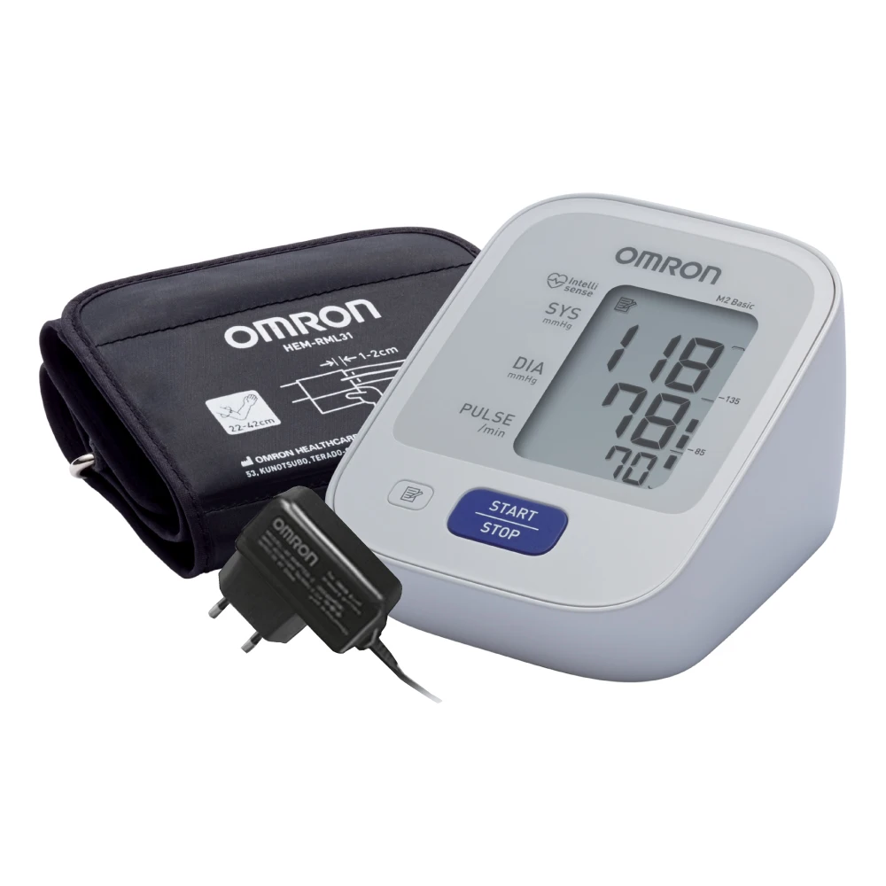 Тонометр OMRON M2 Basic/измерение артериального давления и частоты пульса/Адаптер