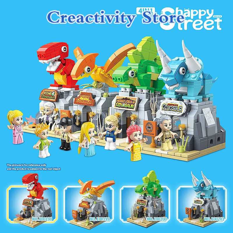 

Dinosaurs Theme Park City Street Scene Building Blocks 3D Tyrannosaurus Rex Pteranodon Triceratops Educational Toys For Kid