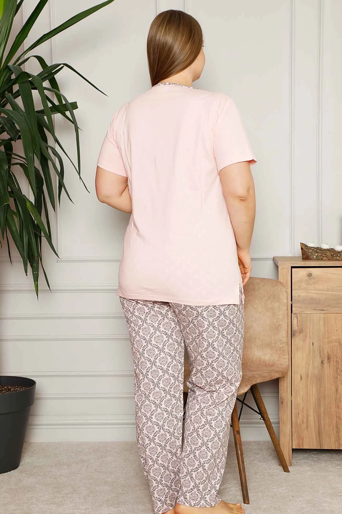 

New Summer Spring Women Pajama Sets Short Sleeve 2 Color Big Size Sleepwear Pajamas Suit Homewear Overnight Dressing Gown Flower