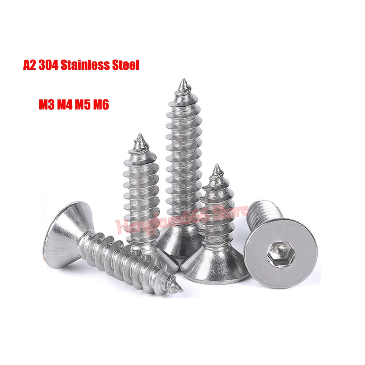 

M3 M4 M5 M6 A2 304 Stainless Steel Countersunk Head Socket Cap Self Tapping Screw Flat Head Allen Hex Drive Wood Screws