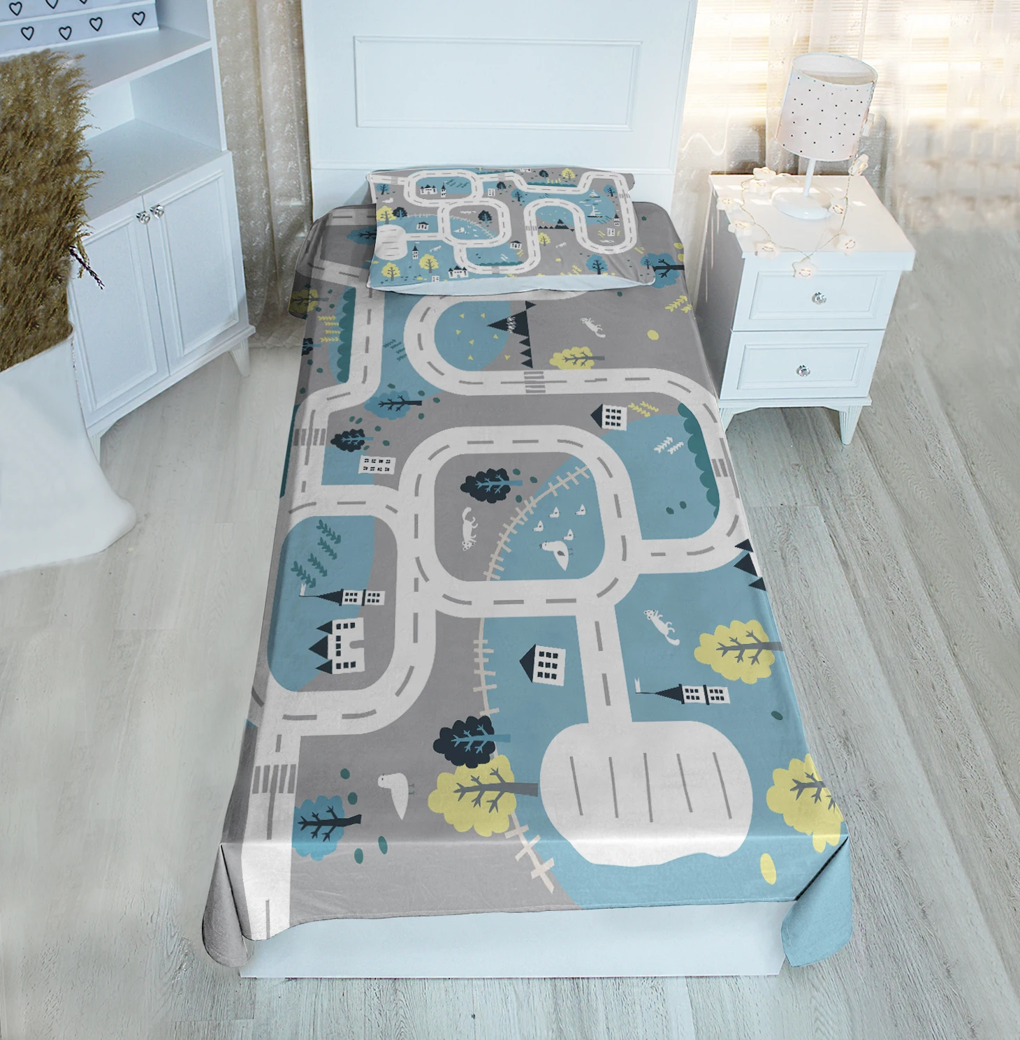 

Grey single bed cover Tree Road home water patterned velvet fabric Free Shipping quality product kids room decoration baby room