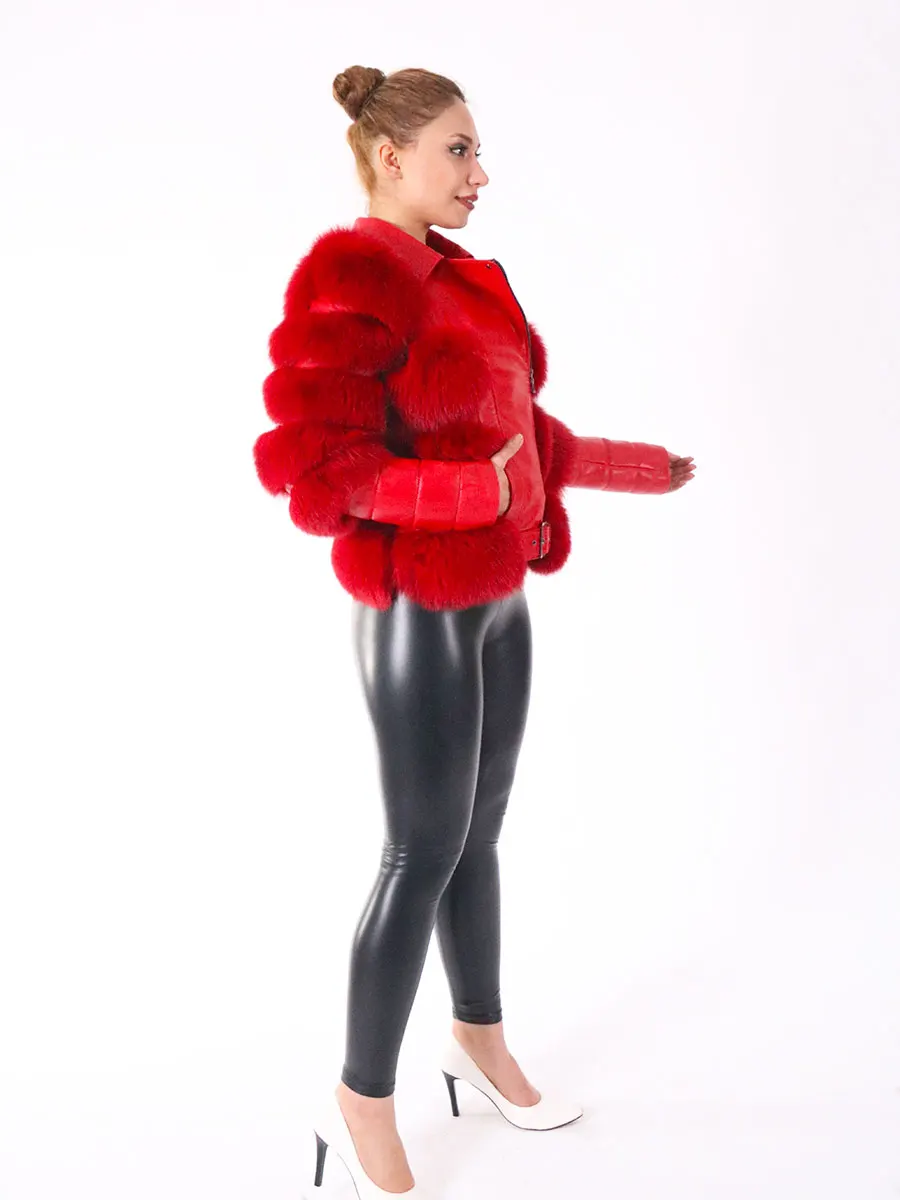 Winter Fashion Women Genuine Fox Fur Coats With Genuine Sheepskin Leather Whole skin Natural Fox Fur Coat Luxury Outwear 2021