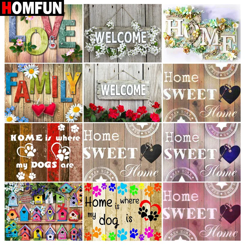

HOMFUN Diamond Painting Full Square/Round Diamond "home letter pattern" Pattern Embroidery Cross Stitch 5D Rhinestone Painting
