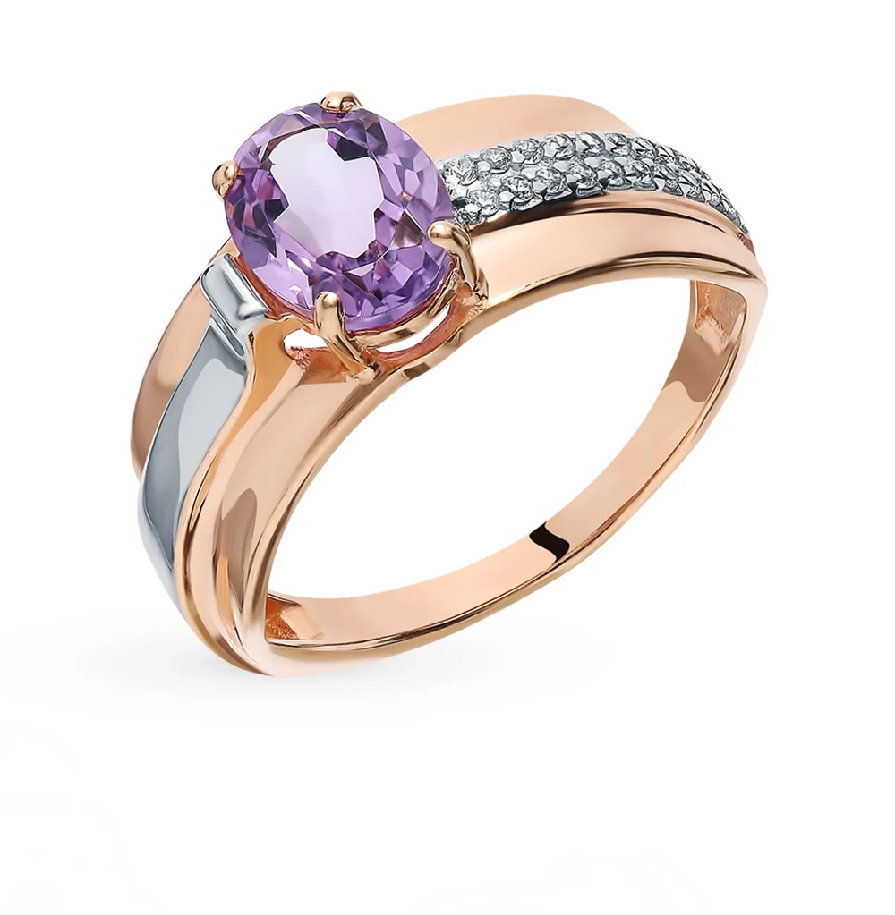 Золотое кольцо с аметистом SUNLIGHT проба 585 | Украшения и аксессуары