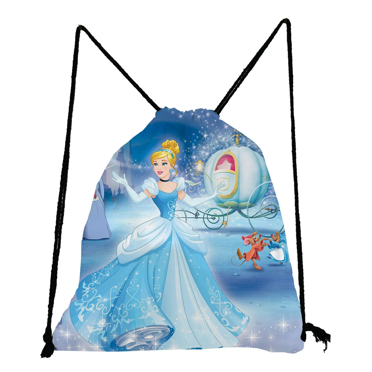 

Сумка на шнурке Disney для принцессы Золушки, детский рюкзак, мультяшный синий рюкзак для книг, школьная уличная сумка для девочек с мягкой спи...