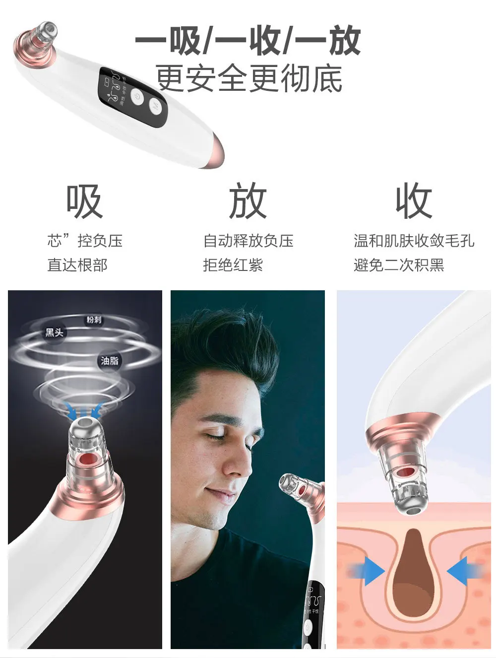 Вакуумный очиститель кожи и пор от черных точек с 6-ю насадками | Красота здоровье