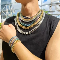 %c2%a081012mm hip hop cuban link chain necklace 18k men gold plated stainless steel cuban link chains bracelet set