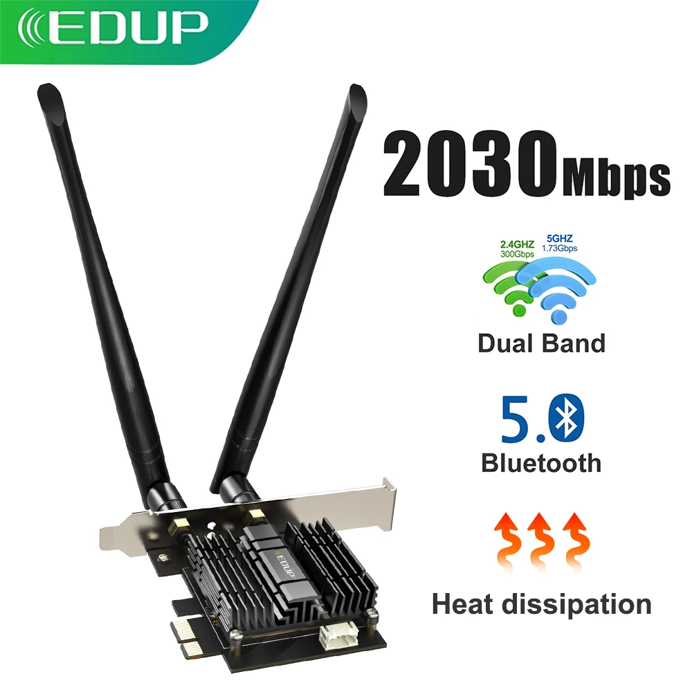 EDUP 2030Mbps WiFi PCIE Wireless Adapter 2.4GHz/5GHz PCI-Express Network Card 802.11ac Bluetooth5.0 WiFi Adapter Support Win10
EDUP 2030Mbps WiFi PCIE Wireless Adapter 2.4GHz/5GHz PCI-Express Network Card 802.11ac Bluetooth5.0 WiFi Adapter Support Win10