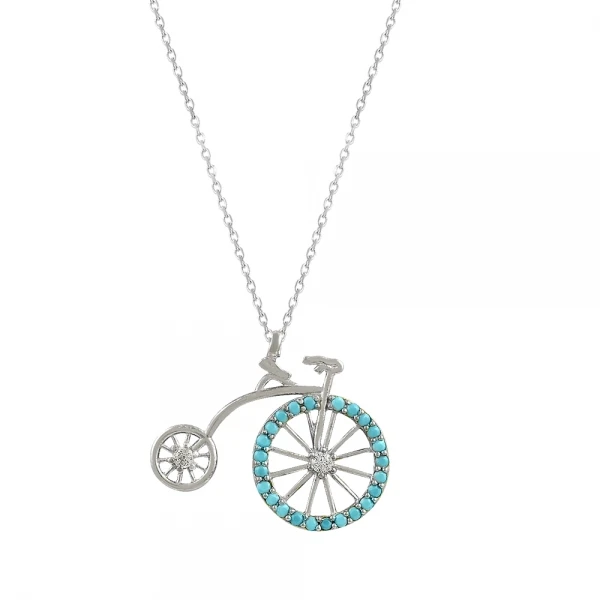 

Silver 925 Sterling Zircon Stone Nostalgic Bicycle Necklace