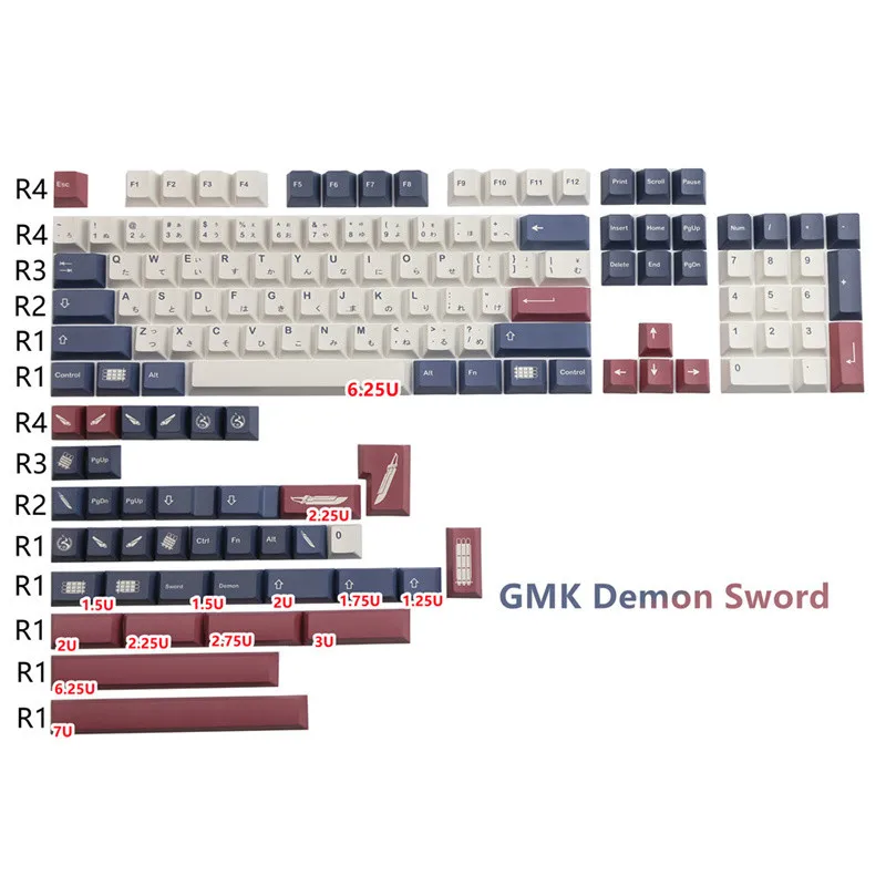 GMK Demon Sword Keycap PBT Cherry Profile Keycaps 142 Keys For dz60/RK61/64/gk61/68/75/84/87/96/980/104/108 Mechanical Keyboard |